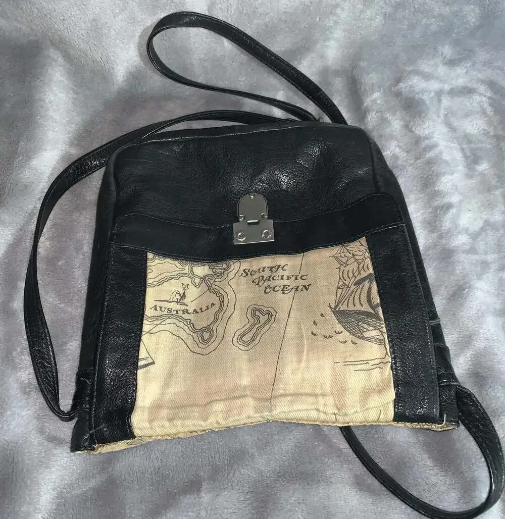 Black Leather Messenger Bag, Flap Over